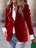 A‌utumn Single Breasted Lapel Velvet Blazer for Women with Button Details