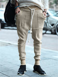 Trendy Contrast Color Drawstring Knitted Casual Pants for Men