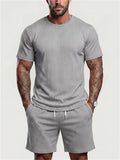 Men's Summer Ribbed 2 Piece Drop Shoulder Short Sleeve Casual Outfit
