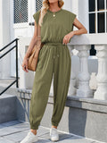Women's Summer Casual Solid Color Round Neck Sleeveless Jumpsuits