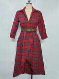 ‌Women‌'s Trendy Plaid Belted Asymmetric Maxi Shirt Dress