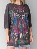 Women's Casual DON'T WORRY Butterfly Print Short Sleeve Shirt