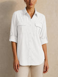 Women Button Down Shirt Quick Dry Roll Sleeve Outdoor Top
