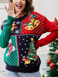 Women's Cute Christmas Elements Patchwork Jacquard Contrast Color Pullover Sweaters