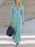 A‌utumn Cozy Fleece Half Zipper Lapel Long Dress for Women‌