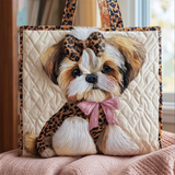 Shih Tzu Dog with Leopard Bow Canvas Tote Bag