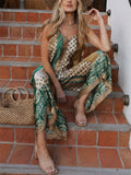 Women's Loose V Neck Sleeveless Printed Vacation Jumpsuit