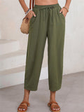 Women's Casual Summer Pleated Mid-waist Drawstring Cropped Pants