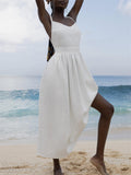 Beach Casual Pure Cotton Backless Strappy Dress for Women