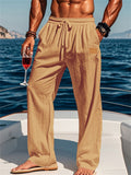 Causal Men's Linen Solid Color Drawstring Pants