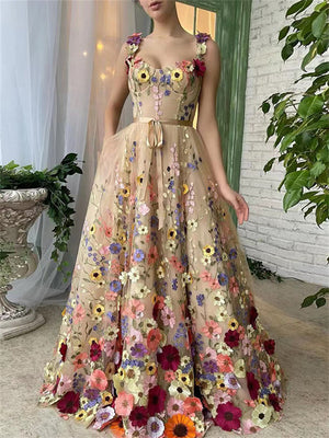 3D Flower Embroidered Wedding Dress for Women