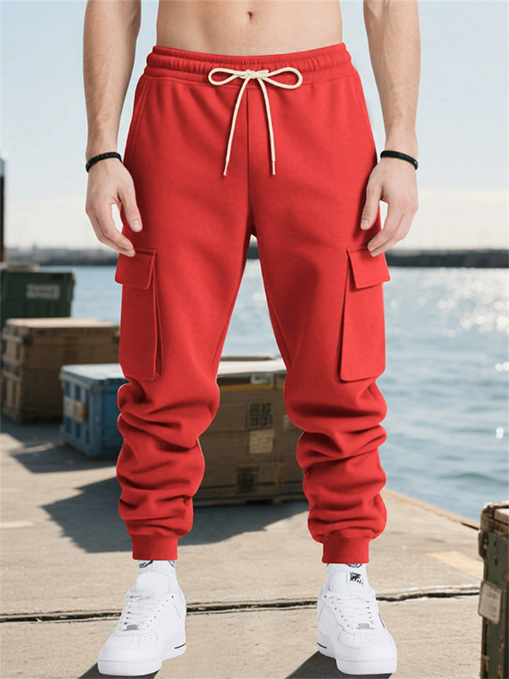 Male's Casual High Street Style Solid Color Pockets Cargo Jogger Trousers