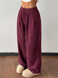Women's Drawstring Loose Fit High Waist Corduroy Wide Leg Pants