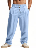 Men's Casual Linen Drawstring Button Loose Pants