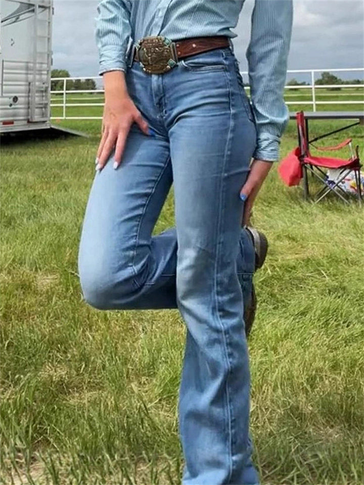 ‌Comfortable Embroidery Stretch Denim Women's Casual Flare Pants‌