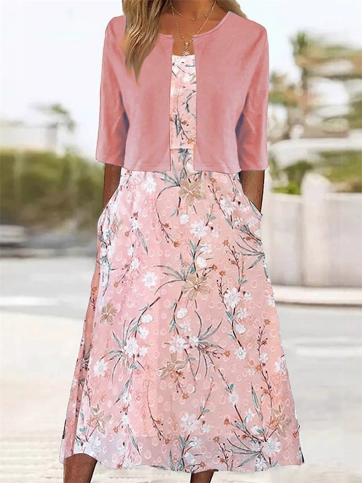 Women's Summer Holiday Style Printed V Neck Short Sleeve Dress