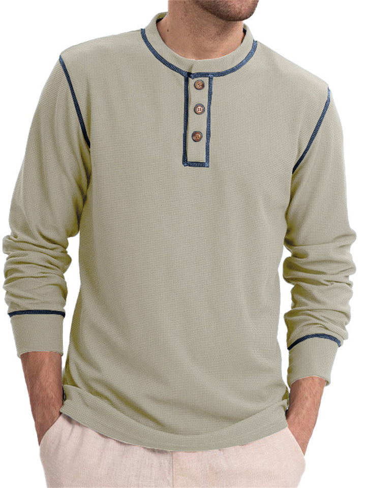 Men's Contrast Trim Long Sleeve Collarless Shirts