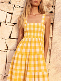 Summer Leisure Plaid Bustier Swing Dress for Women