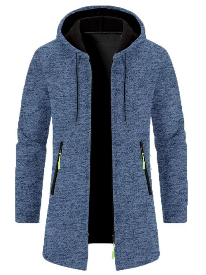 Men's Autumn Solid Color Hooded Long Sleeve Midi Length Coats