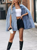 Women's Fashion Single Breasted Asymmetric Cape Denim Coat