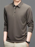 Men's Simple Fleece-lined Solid Color Long Sleeve Polo Shirts
