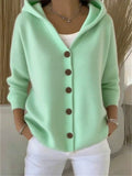 Women's Autumn Candy Color Button Up Hooded Sweaters