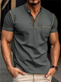Men's Casual Short Sleeved Pullover Henley Shirt