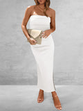 Ladies Party Classy Side Slit Ribbed Tube Dress