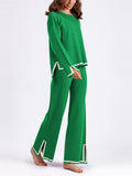 Candy Color Long Sleeve Knitted Shirt + Casual Pants