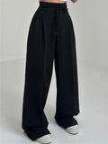 Women's Solid Color High Waist Casual Drape Wide Leg Pants