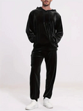 Men's Casual Plain Color Velvet Hoodie Joggers Set with Pockets