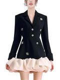 Women's V-neck Long Sleeve Organza Patchwork Suit Dress