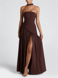 Women's Trendy Solid Color Strapless High Split Evening Dress