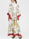 Women's Holiday Style Print Stand Collar V-neck 3/4 Sleeve Maxi Dress
