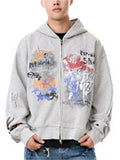 Unisex Street Hip Hop Loose Printed Zip Up Hooded Sweatshirts