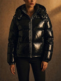 Women Shiny Glossy Winter Hooded Puffer Coats