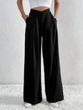 Women's Simple Commuter Style Pleated High-Waist Wide Leg Pants