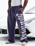 Men's Casual Printed Sports Mid Waist Elastic Wide Leg Straight Trousers