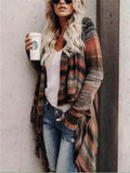 Women's Casual Contrast Color Striped Fringe Cardigan Sweaters