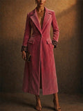 Women Elegant Velvet Leopard Print Cuffs Maxi Coat