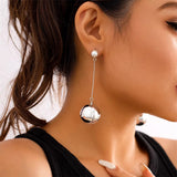 Vintage Long Chain Drop Faux Pearl Earrings for Lady