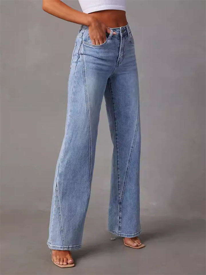 Women's Solid Color High-Rise Splicing Jeans
