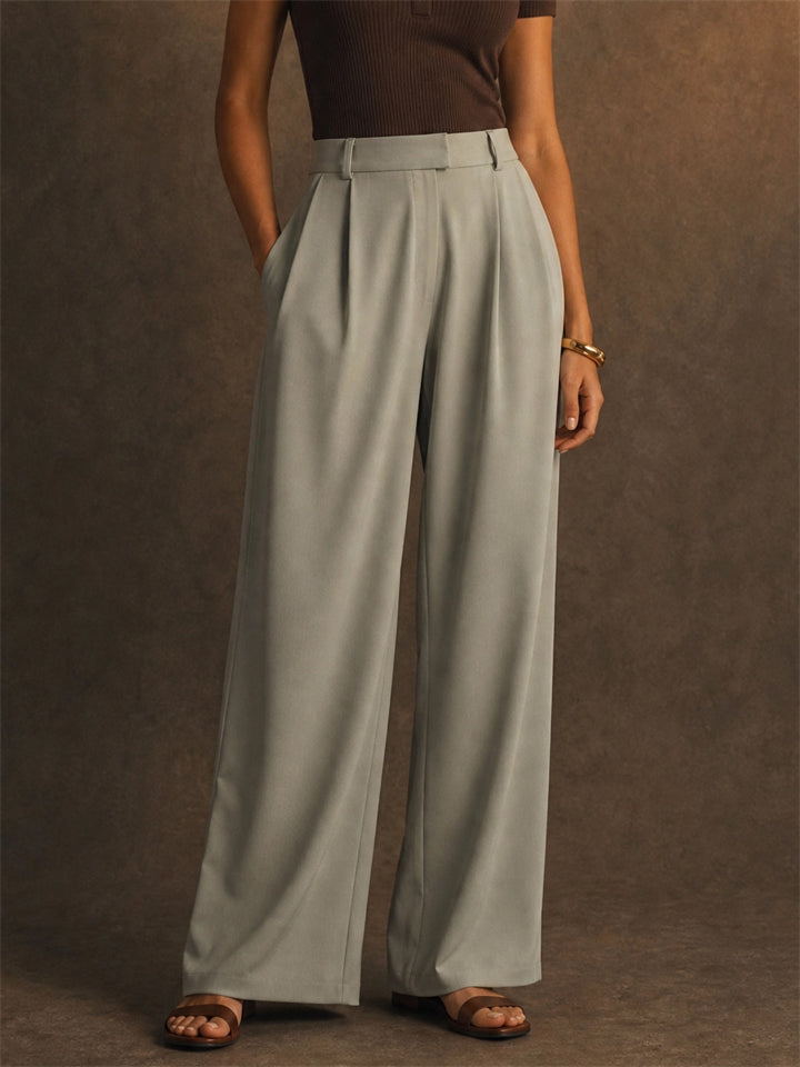 Womens High Waisted Work Office Wide Leg Pleated Dress Pants
