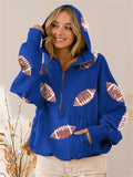 Ladies Stylish Rugby Sequin Half-zip Hoodie