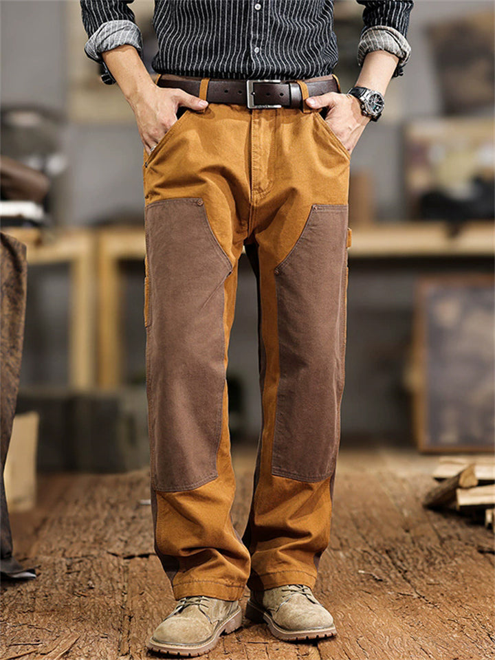 Men's Cotton Blend Loose Fit Cargo Trousers with Unique Patchwork Design