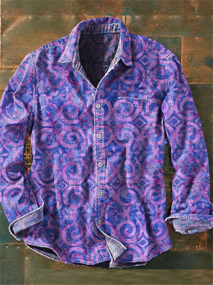 Men's Holiday Style Print Patterned Button-Up Lapel Shirts