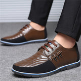 Men's Casual Faux Leather Flats Lace Up Shoes