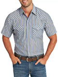 Mens Western Summer Striped Short Sleeve Snap Button Shirts