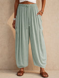 Womens Casual Cotton Linen High Waisted Lantern Pants