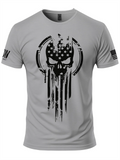 Men's Casual Punisher Skull Print American Flag Short Sleeve T-Shirts